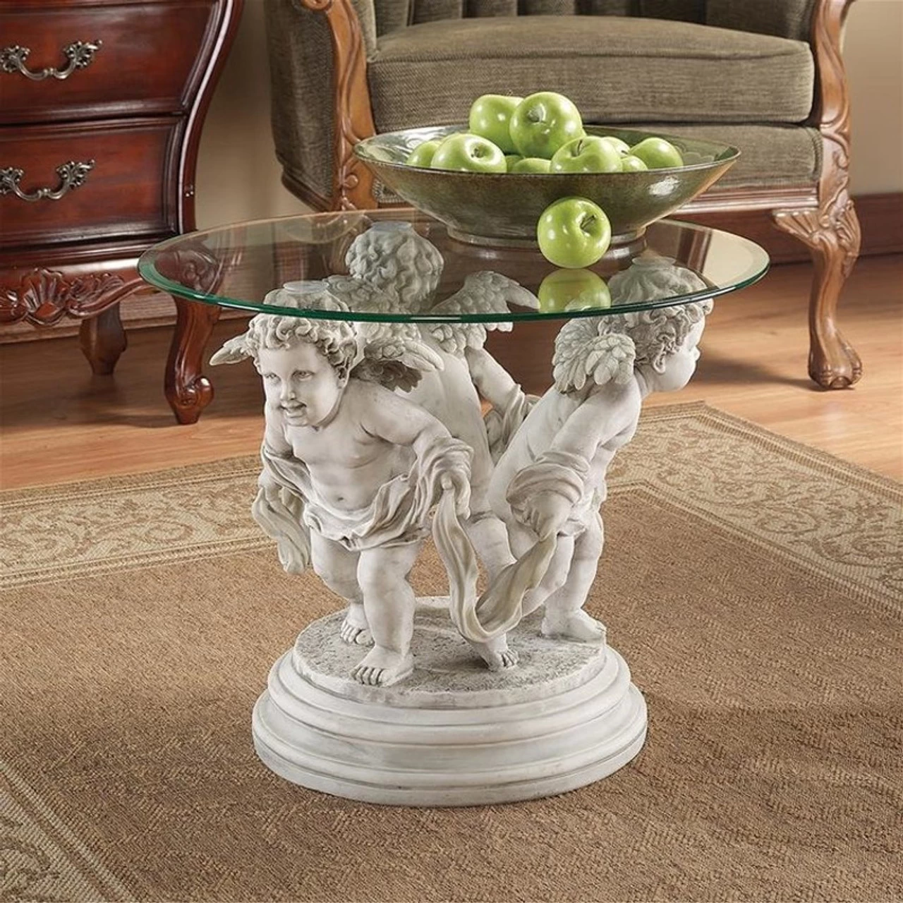 Bernini Cherubs Glass Topped Plant Stand