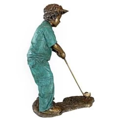 Boy & Girl Golfer Bronze Garden Statues -Garden Plant Store Boy Golfer Cast Bronze Garden Statues Side View 71296.1637389604