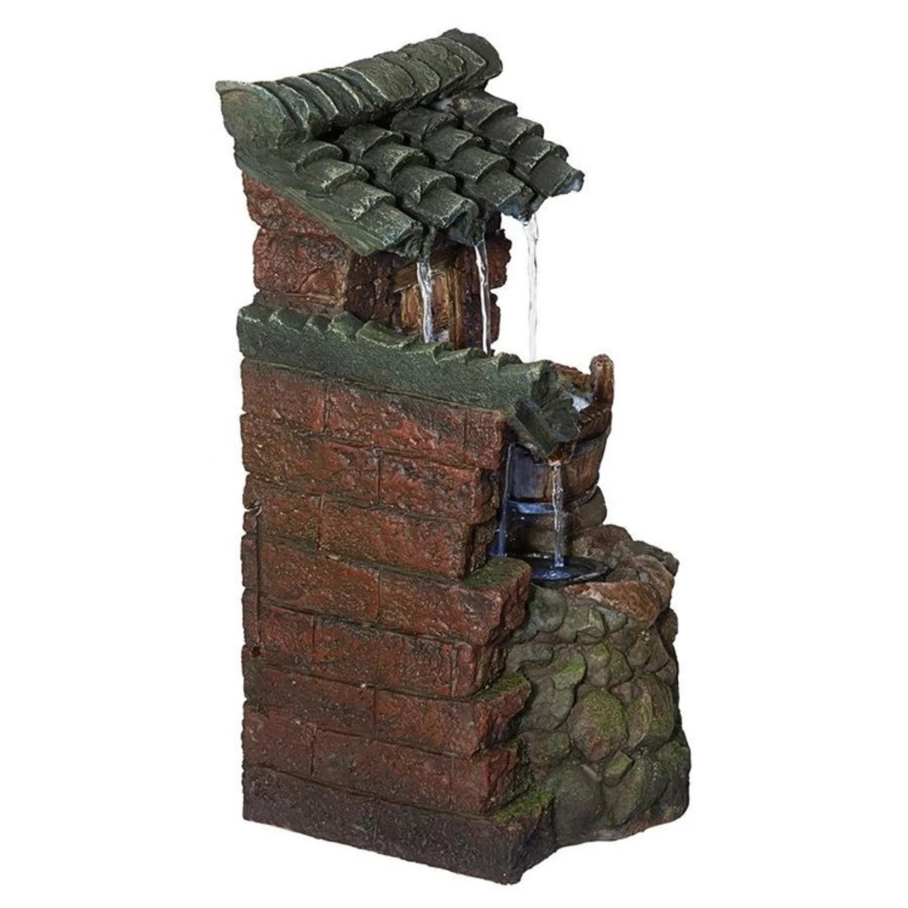 Cottage In The Forest Cascading Waterfall Illuminated Tabletop Water Fountain - Image 3