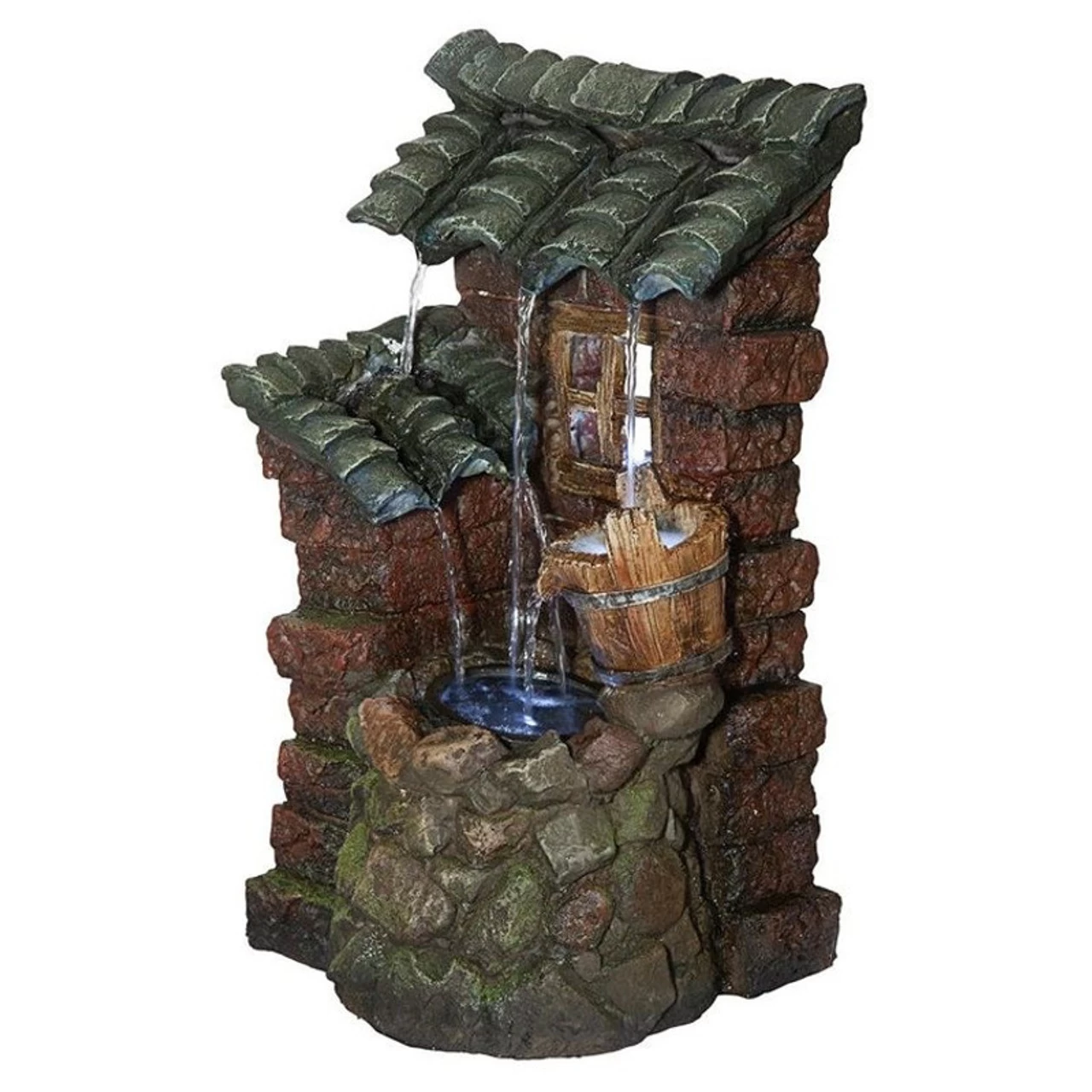 Cottage In The Forest Cascading Waterfall Illuminated Tabletop Water Fountain