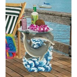 Dolphin Cove Glass-Topped Plant Stand