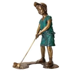 Boy & Girl Golfer Bronze Garden Statues -Garden Plant Store Girl Golfer Cast Bronze Garden Statues 63367.1637389598