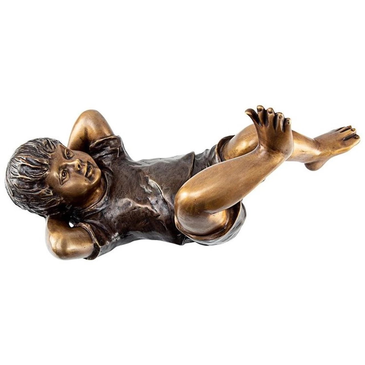 Lazy Days, Resting Boy Bronze Piped Garden Statue - Image 2