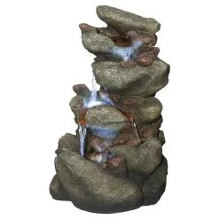 Rocky Range Pass Cascading Waterfall Illuminated Tabletop Water Fountain -Garden Plant Store Rocky Range Pass Cascading Waterfall Illuminated Tabletop Water Fountain Corner View 69991.1629301463
