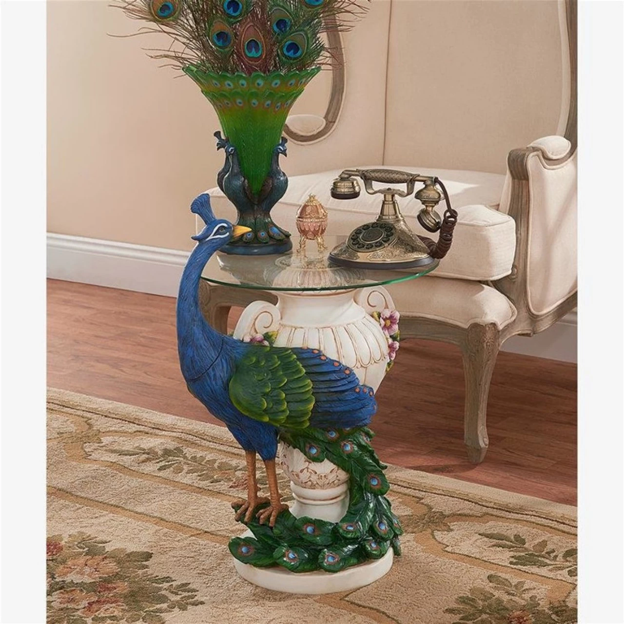 Staverden Castle Peacock Glass Top Plant Stand