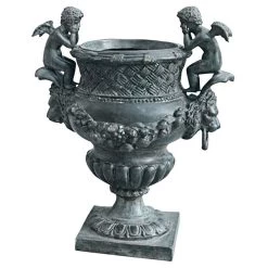 The Duval Double Cherub Cast Bronze Garden Urn Planter