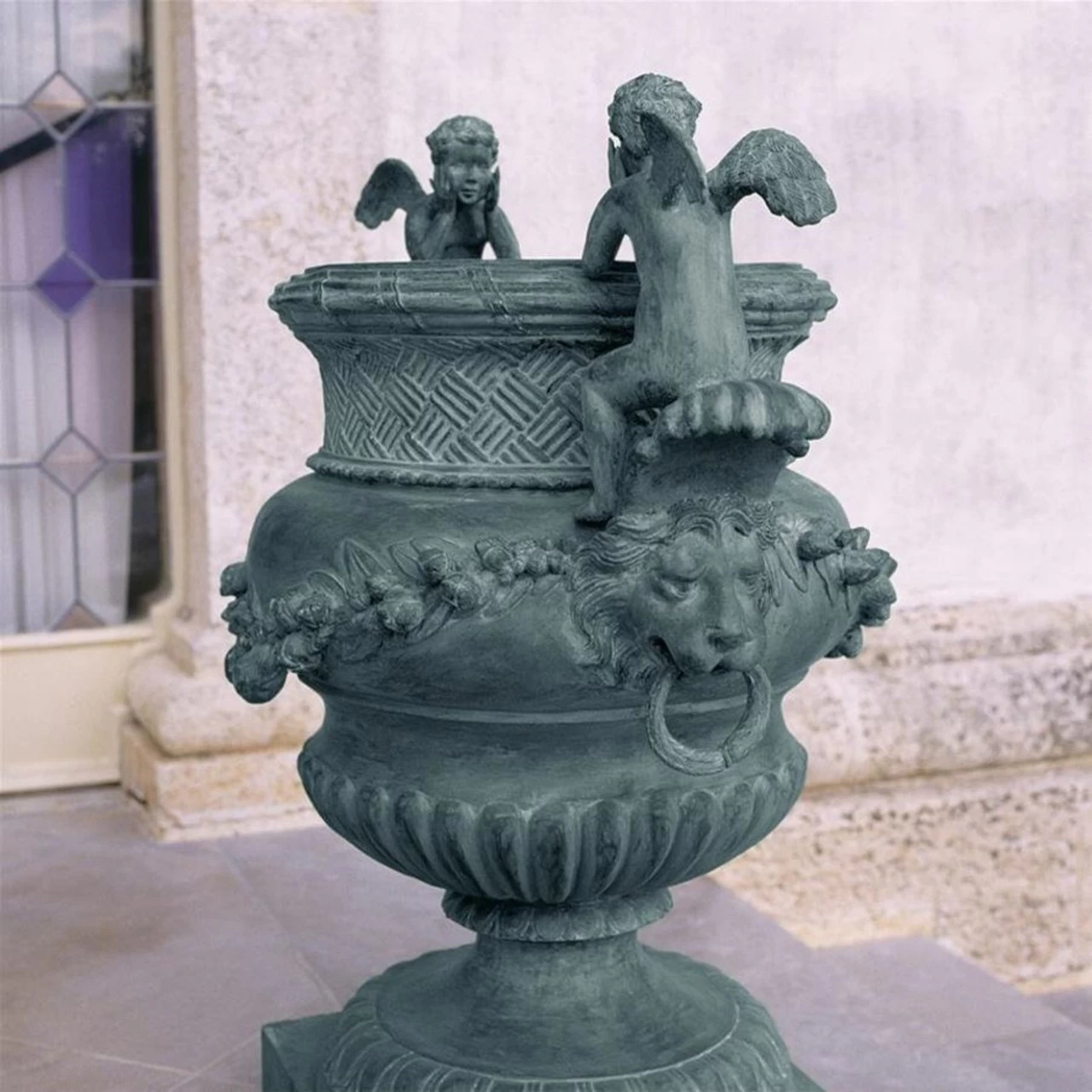 The Duval Double Cherub Cast Bronze Garden Urn Planter - Image 2