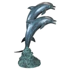 Twin Dolphins In Tandem Bronze Garden Statue 7 Twin Dolphins In Tandem Bronze Garden Statue -Garden Plant Store Twin Dolphins in Tandem Bronze Garden Statue Side View 89214.1636883538