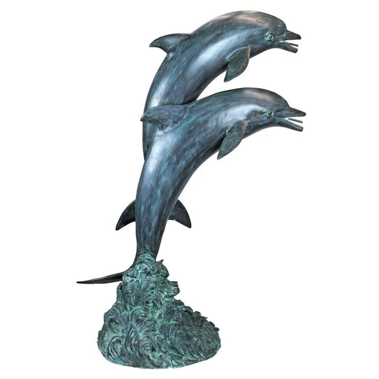 Twin Dolphins In Tandem Bronze Garden Statue 4 Twin Dolphins In Tandem Bronze Garden Statue - Image 2