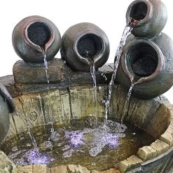 Urns And Barrel Cascading Waterfall Illuminated Garden Fountain -Garden Plant Store Urns and Barrel Cascading Waterfall Illuminated Garden Fountain Water Reservoir 17940.1629302430