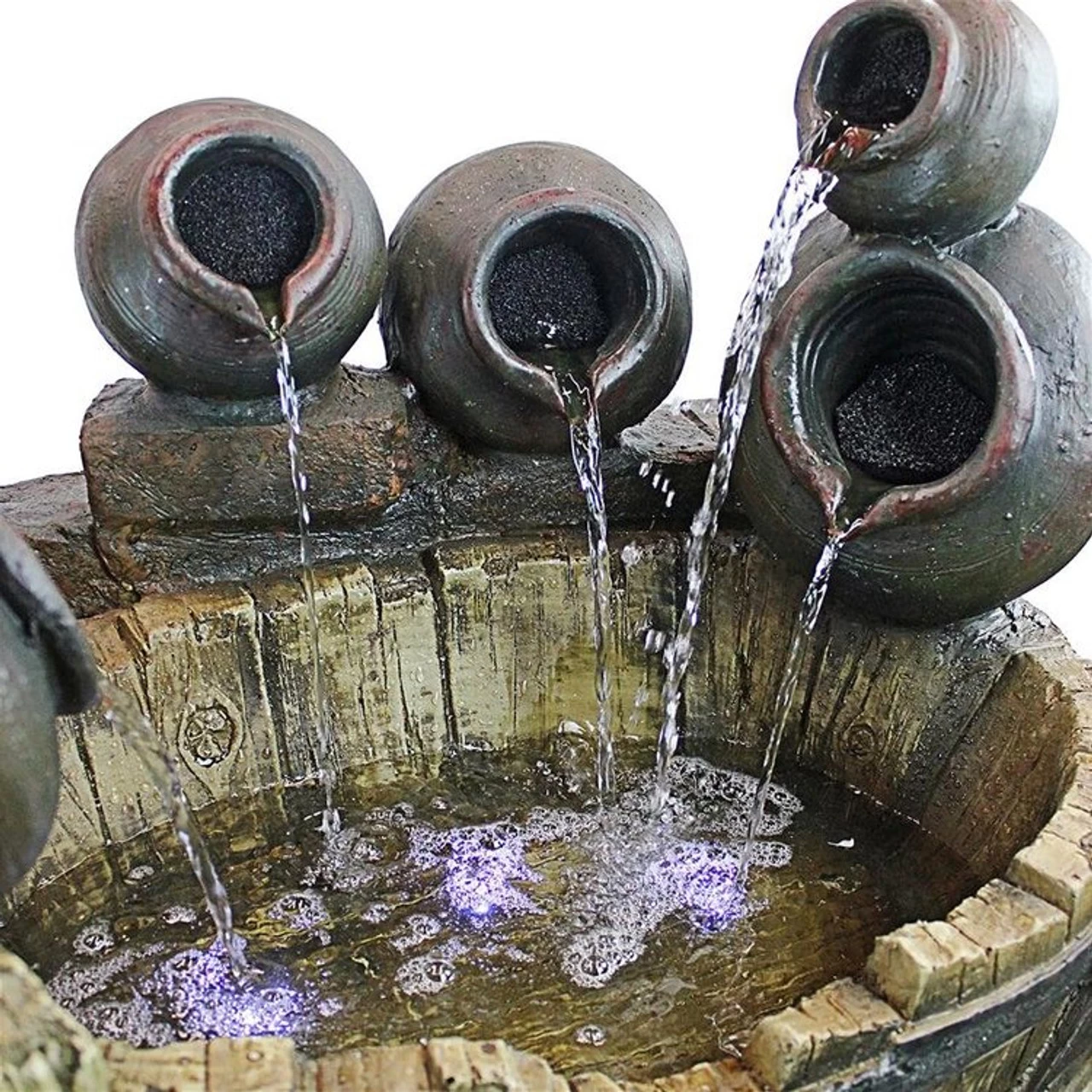 Urns And Barrel Cascading Waterfall Illuminated Garden Fountain - Image 5