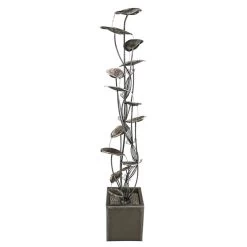 Wandering Leaf Cascading Metal Tower Water Fountain -Garden Plant Store Wandering Leaf Cascading Metal Tower Water Fountain Side View 60408.1629163878